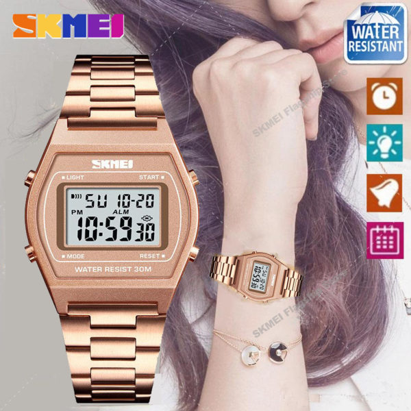 Giá bán Đồng hồ nữ casual SKMEI kỹ thuật số Đồng hồ chống nước Đồng hồ nữ dây thép không gỉ Nho nhã 1328