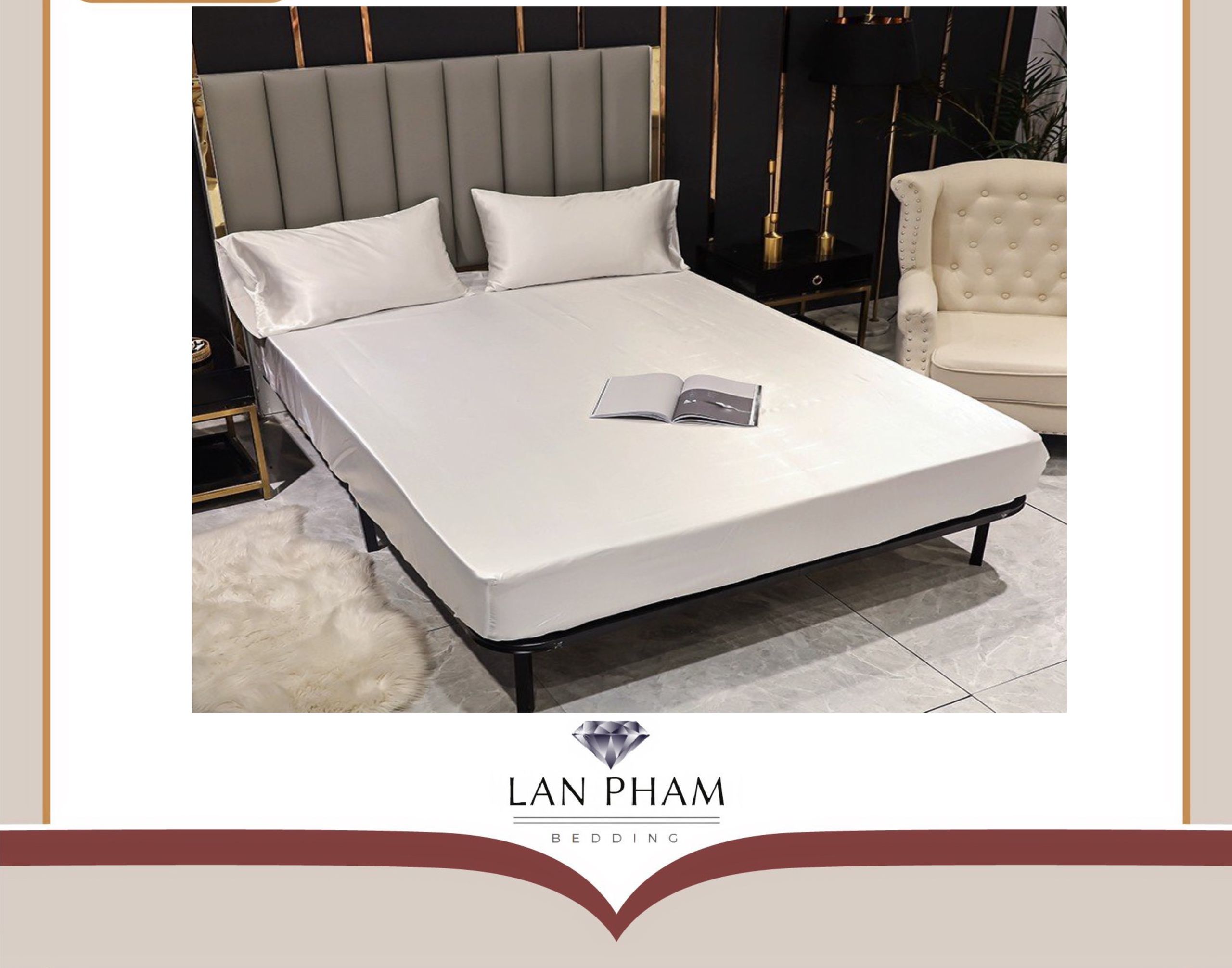 ( Lụa Loại 1) Ga - Drap Giường Lẻ Phi Lụa Lan Pham Bedding - Màu Trắng