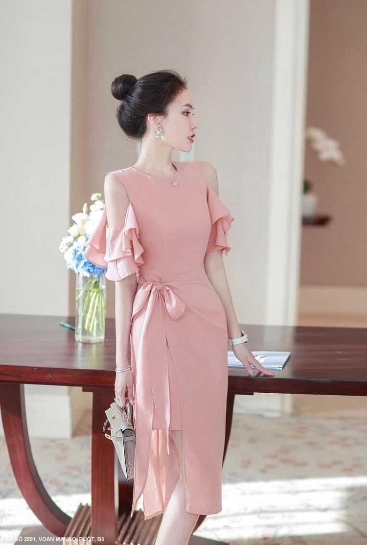 🎀 MYDU SHOP - MS 2591 | Đầm Bèo Tay Thắt Nơ Eo – Nữ Tính, Thanh Lịch 🎀