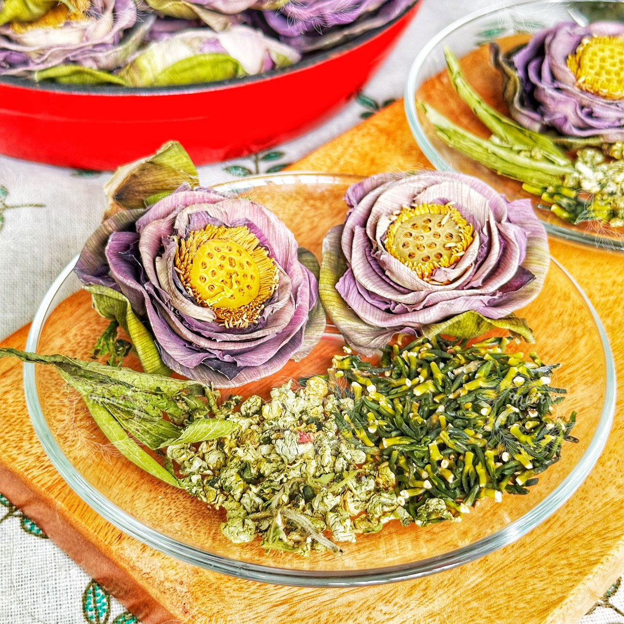 Trà Hoa Sen (Lotus) Mix Tâm Sen (Tim Sen) - Hộp 5 Set (Hoa Sen, Tâm Sen, Lá Sen, Cỏ Ngọt)