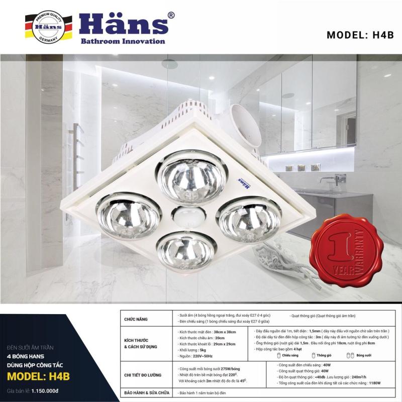 Đèn sưởi 4 bóng âm trần Hans H4B