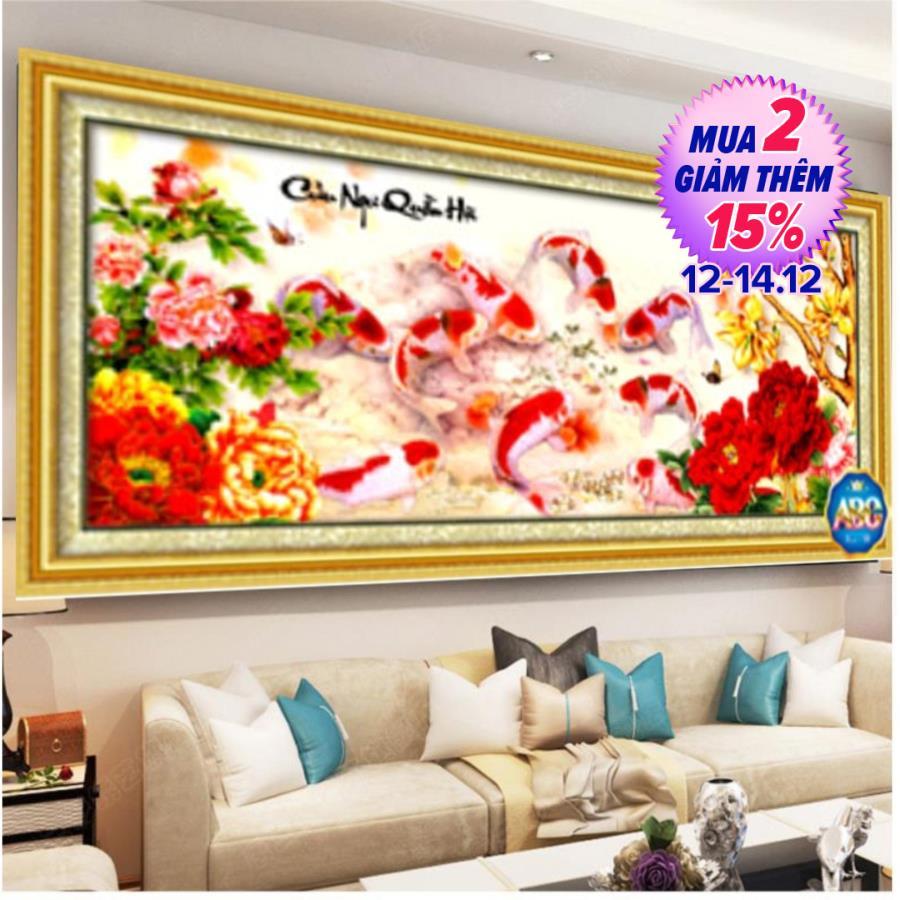 Tranh đính đá 5d - cửu ngư quần hội 08