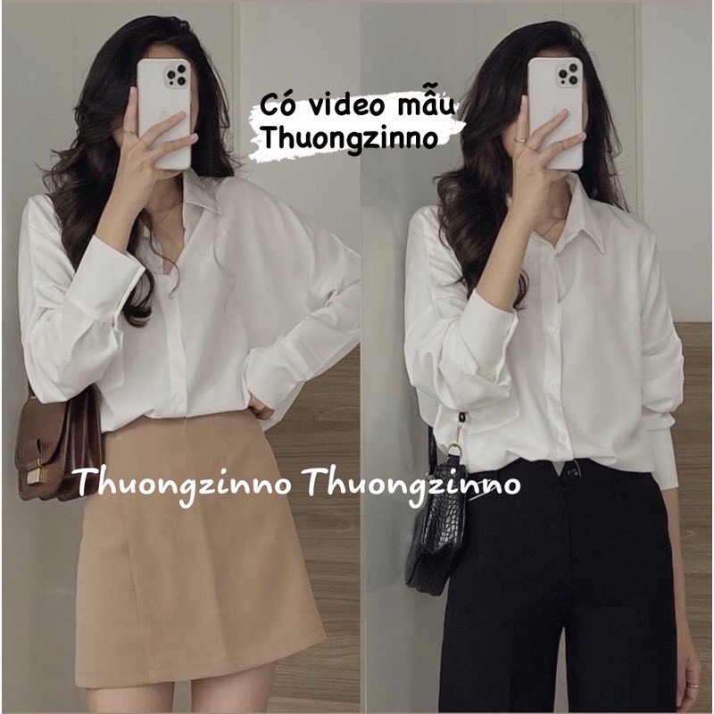 (Ảnh thật shop) Áo sơ mi trắng túi hộp, Áo sơ mi trắng Basic unisex dễ phối đồ