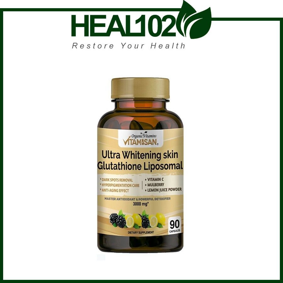 vitamisan ultra whitening skin glutathione liposomal Vitamisan Ultra Whitening Skin Glutathione Liposomal - Viên hỗ trợ trắng da  Glutathione 1000mg bổ sung Lipoic Acid, chiết xuất kế sữa chống lão hóa,  đào thải độc tố, bảo vệ gan và tăng cường hệ miễn dịch - HEAL102