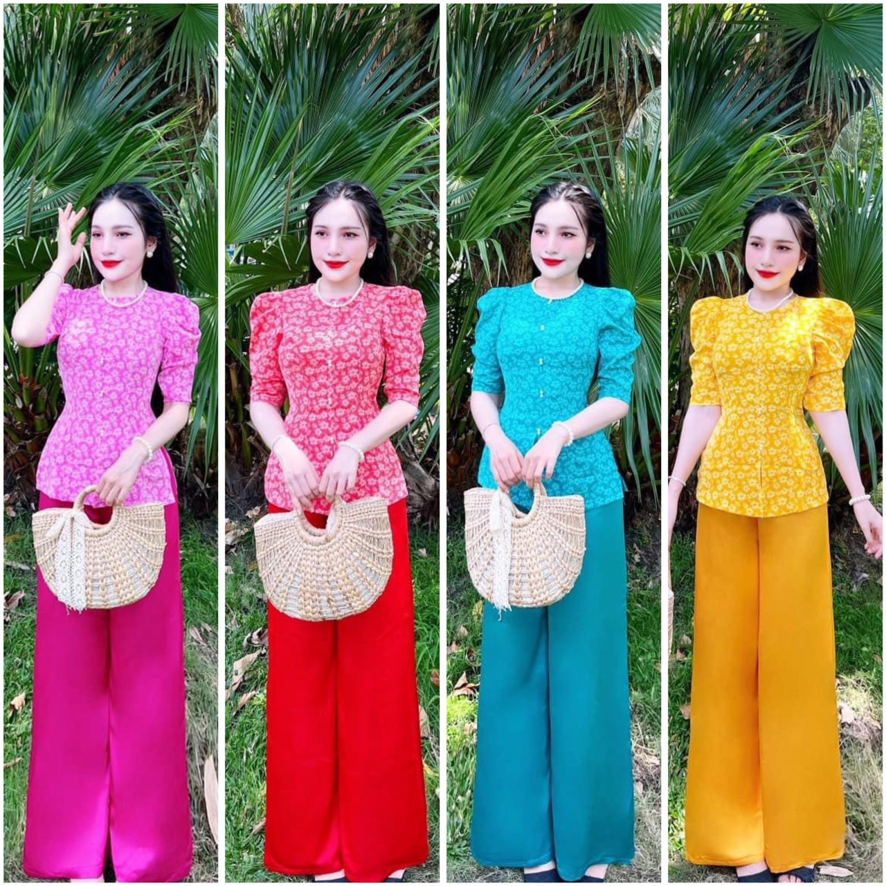BỘ BÀ BA LỤA GẤM TAY PHỒNG