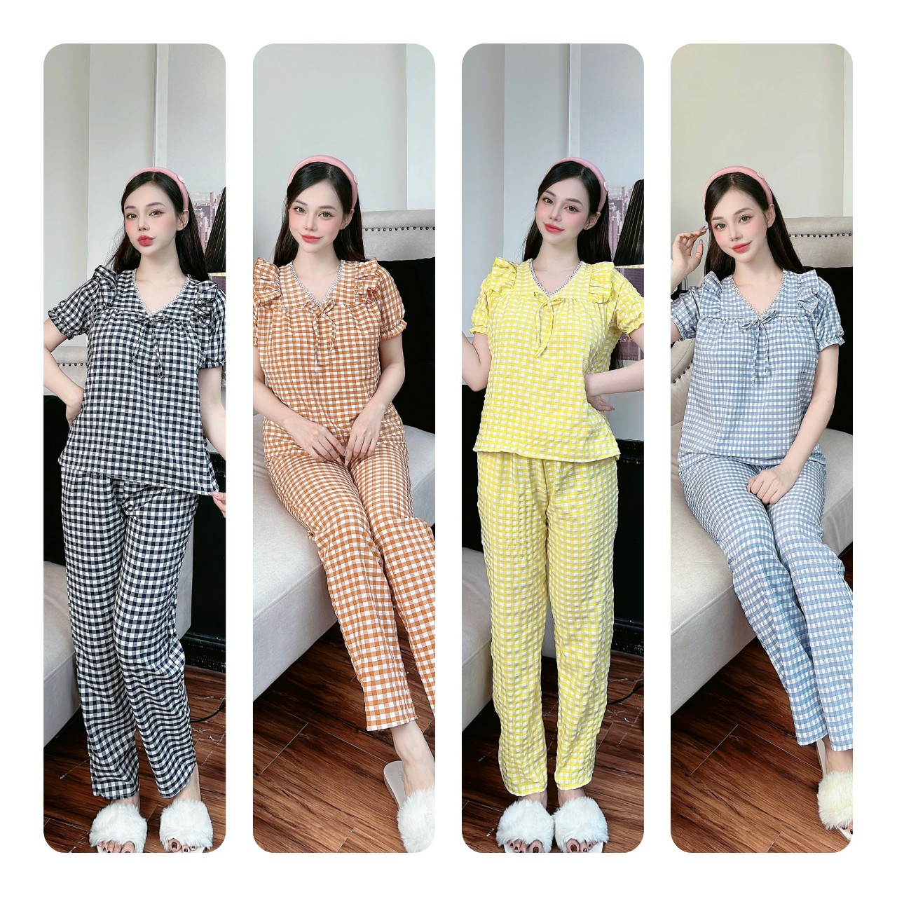 Set bộ quần dài lụa hàn dập ly có túi họa tiết trẻ trung cho nữ freesize 40-57kg