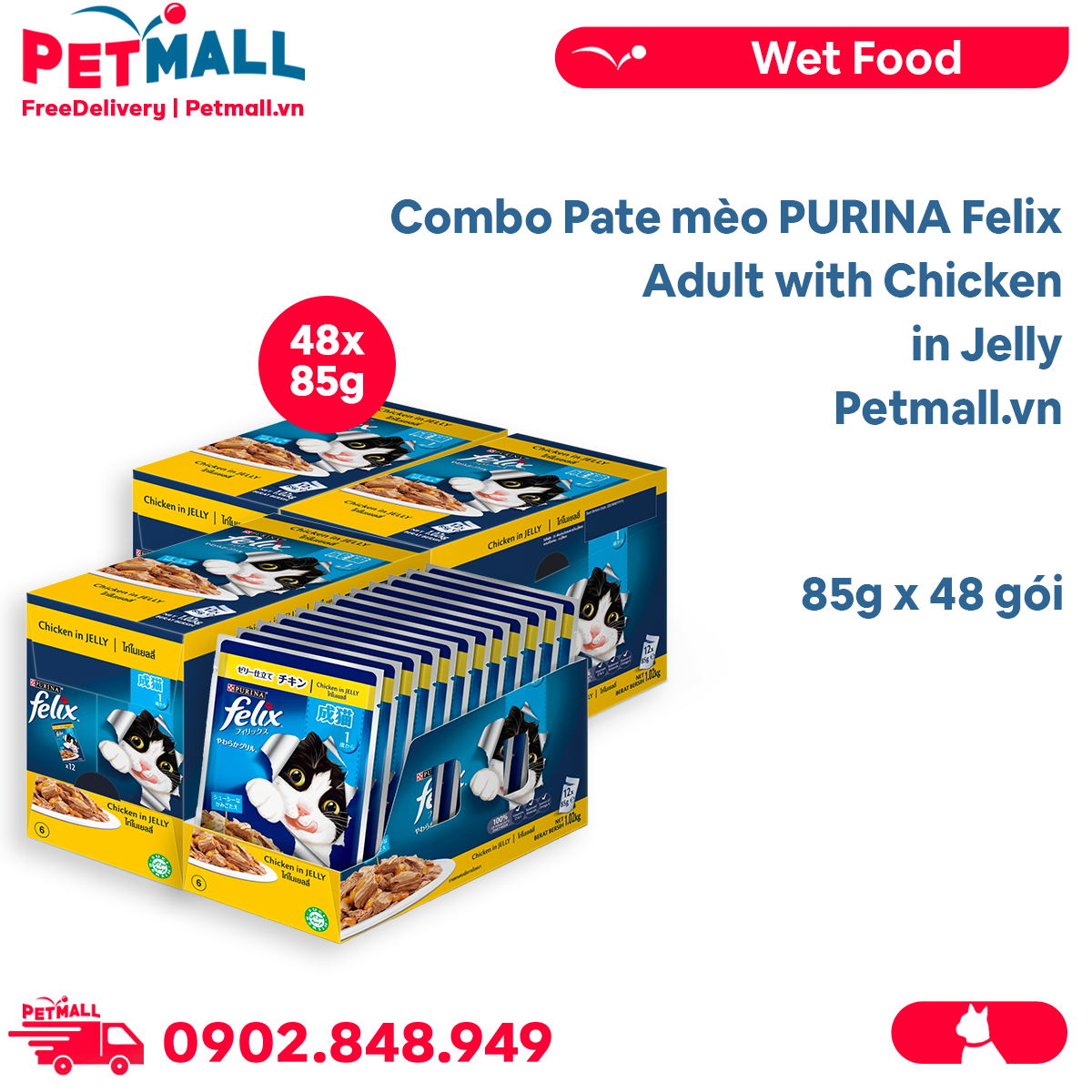 Combo pate mèo purina felix adult with chicken in jelly 85g - 48 gói petmall