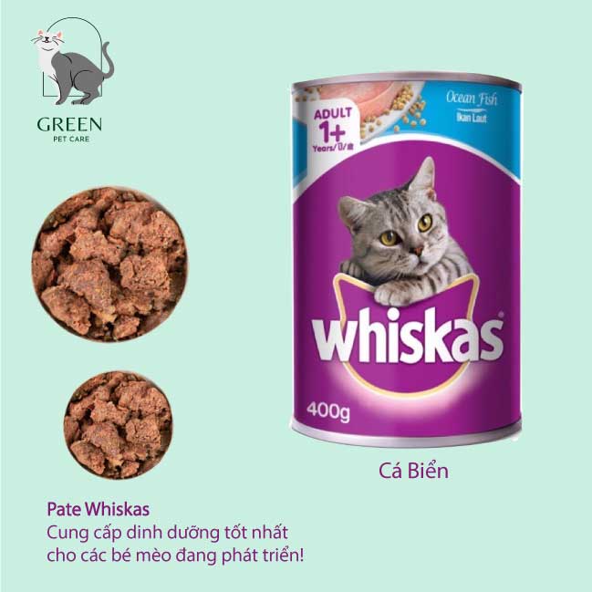 Pate Whiskas cho mèo lớn đủ vị dạng lon 400gr