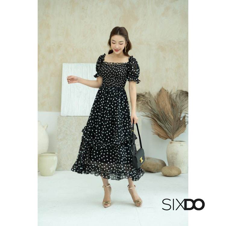 Đầm midi chấm bi SIXDO (Polka Dot Midi Voile Dress)
