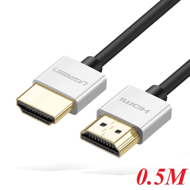 Ugreen 30475 0.5M màu Bạc Cáp tín hiệu HDMI chuẩn 2.0 sợi siêu nhỏ cao cấp HD117