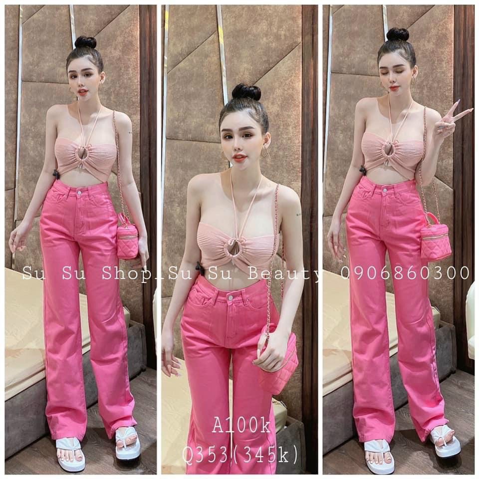 Áo ống khoen ngực có mút ngực kiểu cột dây cổ