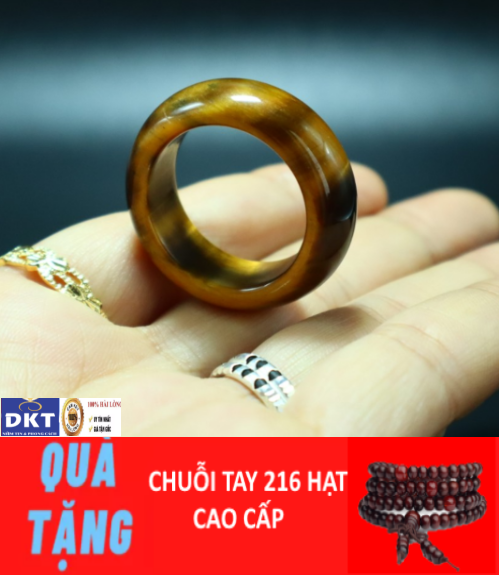 [HCM][ SIÊU SELL ] Nhẫn đá thạch anh mắt hổ vàng nâu  mệnh thổ kim mẫu siêu đẹp + Tặng chuỗi tay 216 hạt gỗ trắc cao cấp