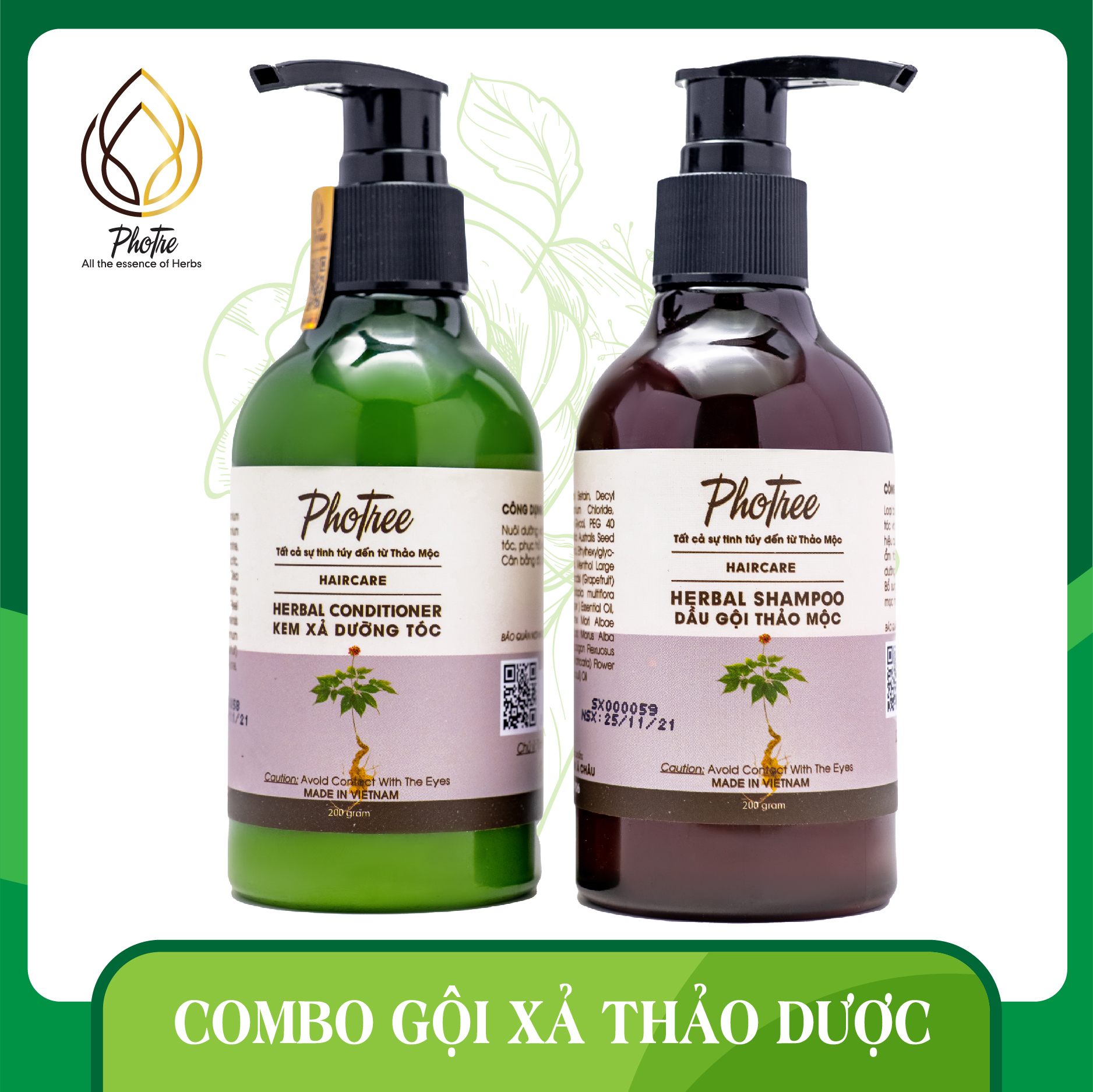 Combo Gội Xả Sâm Ngọc Linh PhoTree 200grams
