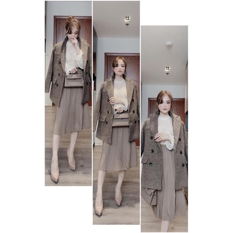 áo dạ kẻ,thiết kế cổ vest