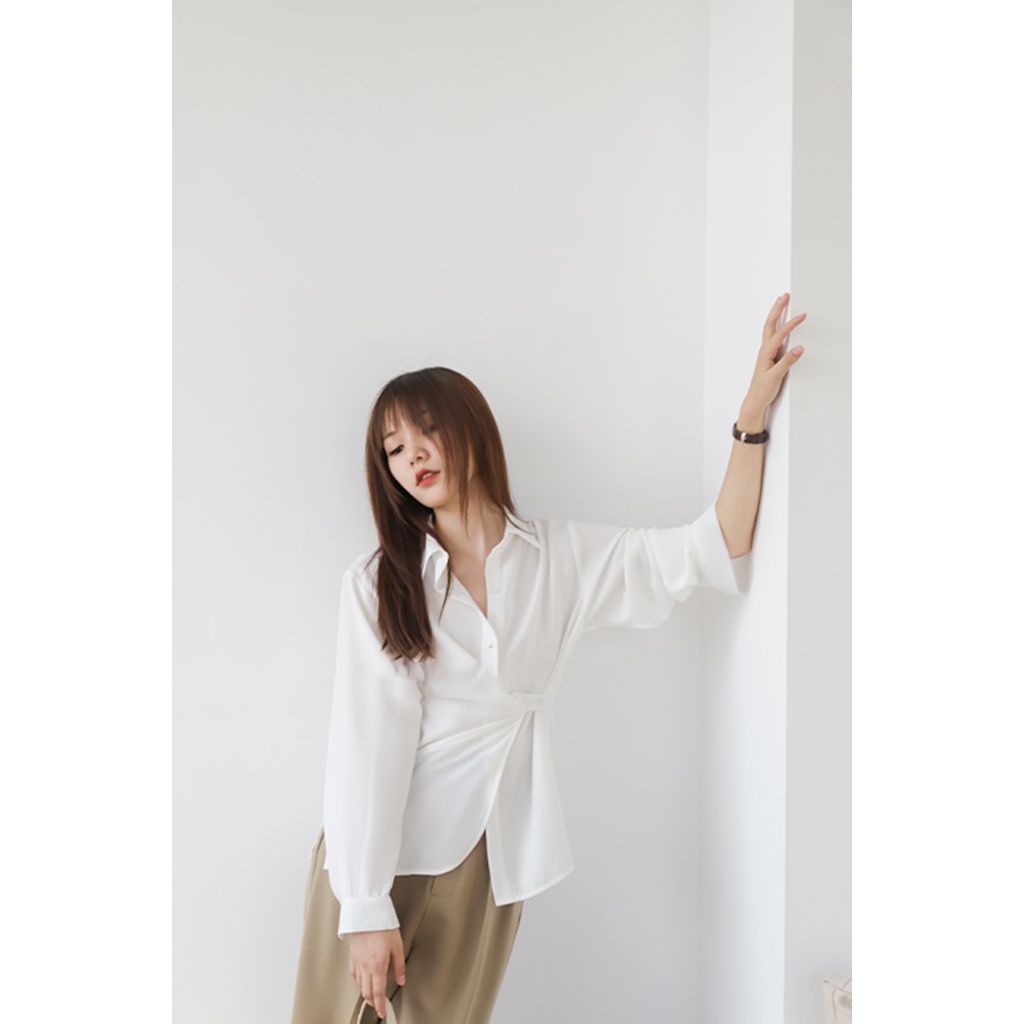 Áo sơ mi nữ cổ đức cài cúc vạt chéo Everlyn Harriet