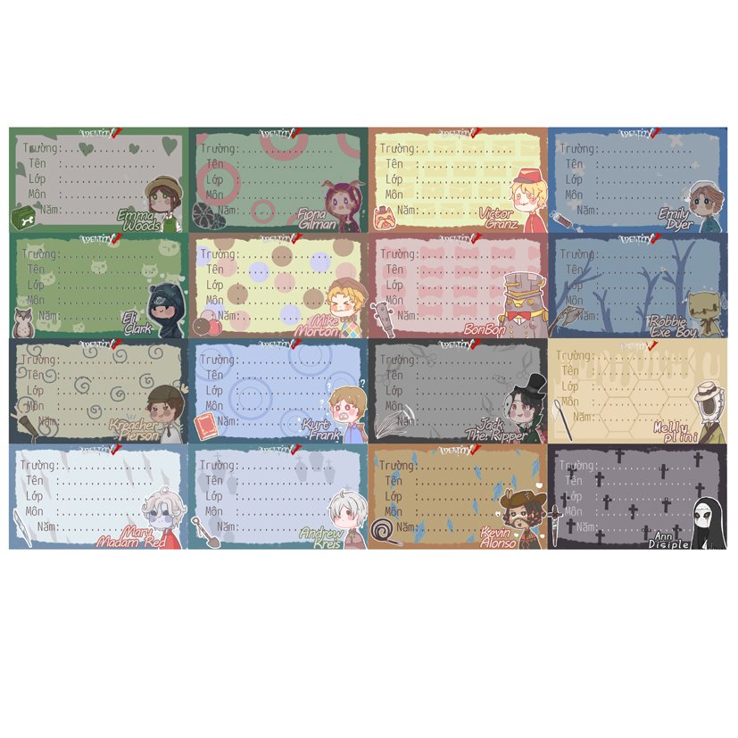 Set 32-64 Nhãn vở Identity V