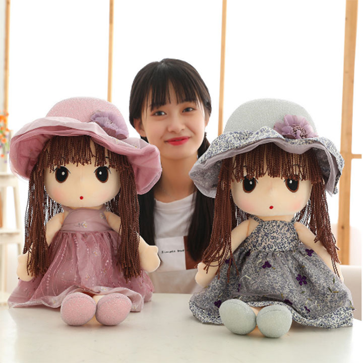 Búp Bê cô Bé Dễ Thương 45cm Mũ Hoa Đỏ