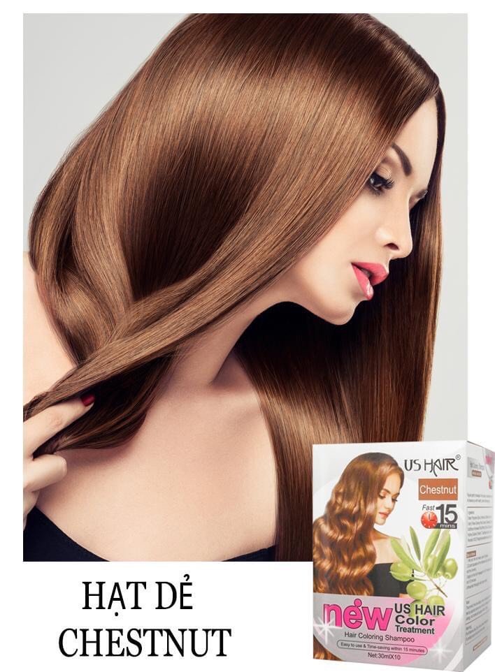 (2 GÓI) DẦU GỘI CHE TÓC BẠC US HAIR NHUỘM CHE BẠC TẠI NHÀ