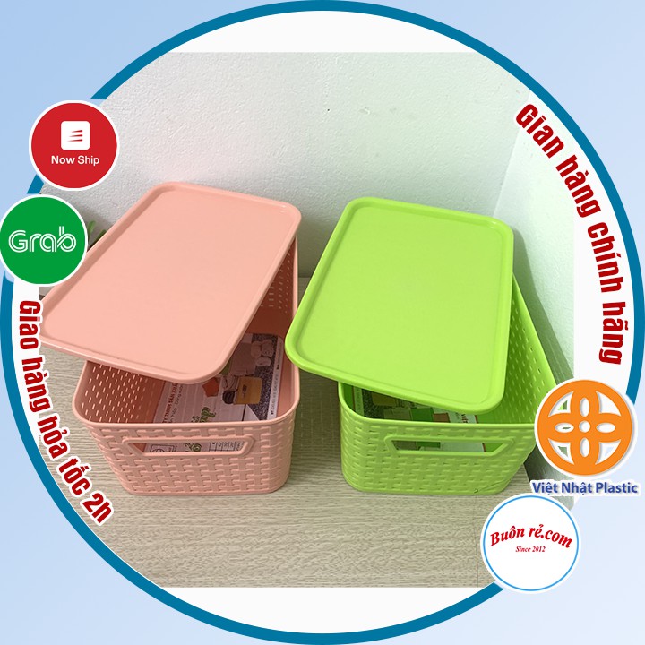 Combo 2 Giỏ nhựa có nắp Hàn Quốc size nhỏ Việt Nhật, Giỏ đựng đồ đa năng tiết kiệm không gian (3386) - Buôn rẻ 01256