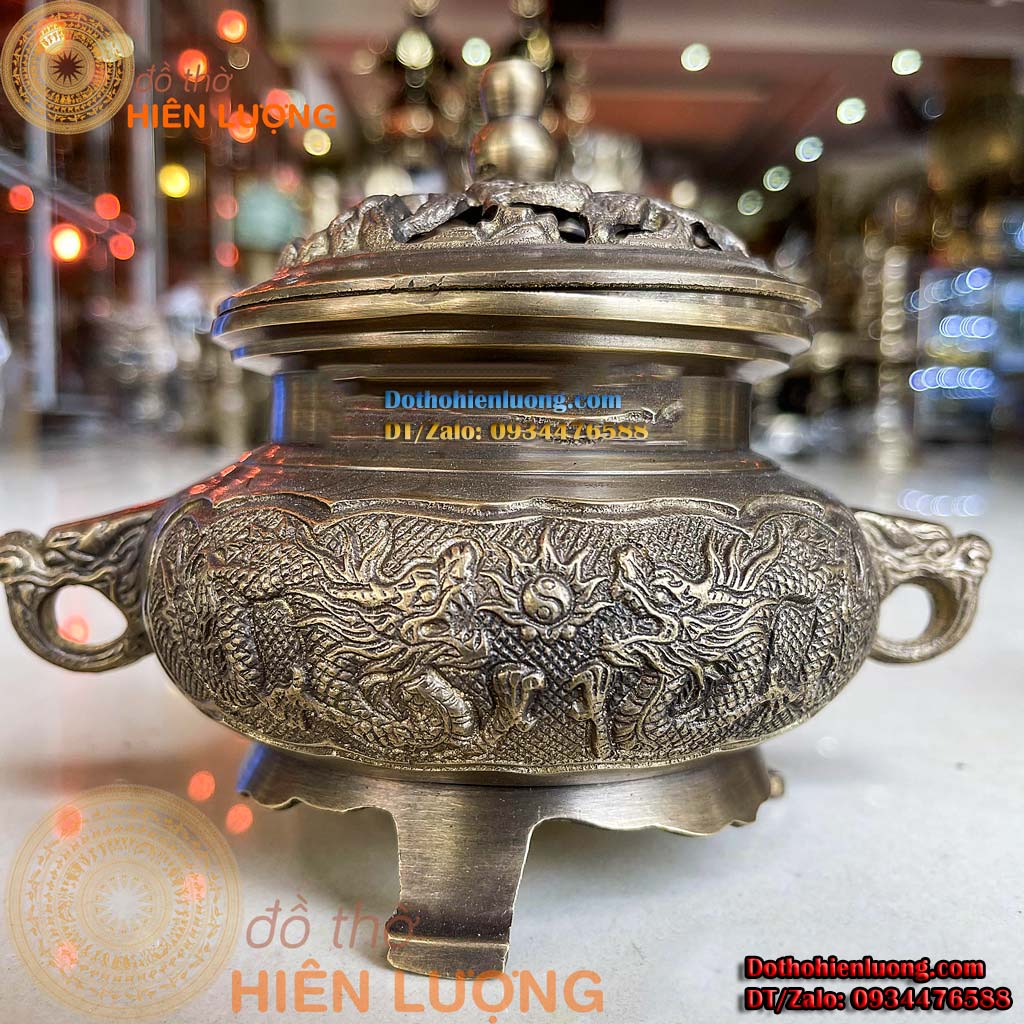 Đỉnh xông trầm rồng bằng đồng màu nâu các cỡ - lư trầm đồng phong thủy
