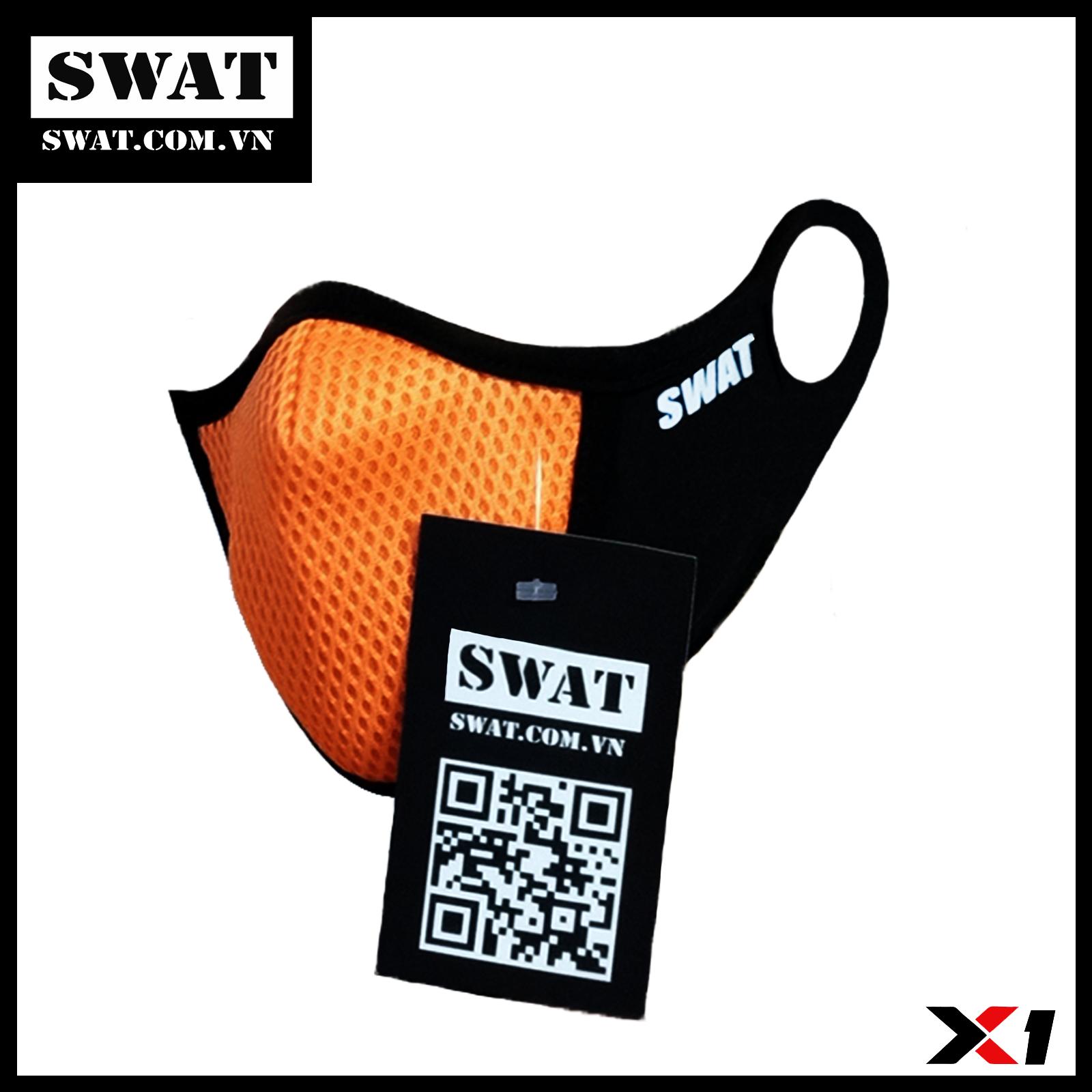 Khăn swat x1 đen cam phối lưới - khẩu trang vải swat x1 cao cấp