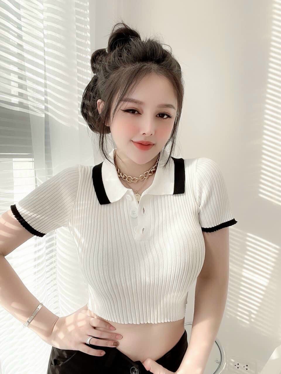 Áo len croptop viền nhiều màu