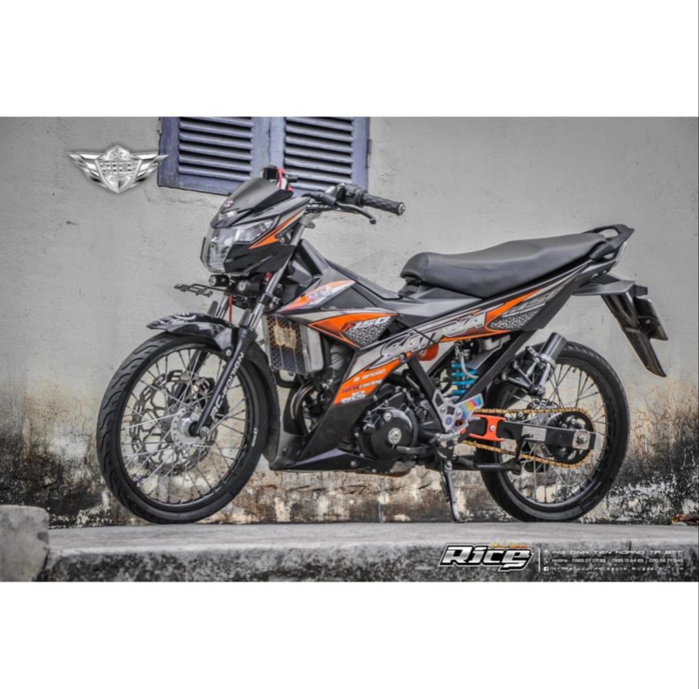 Tem rời dán xe raider fi mẫu hoa văn cam đen xám chữ satria f150