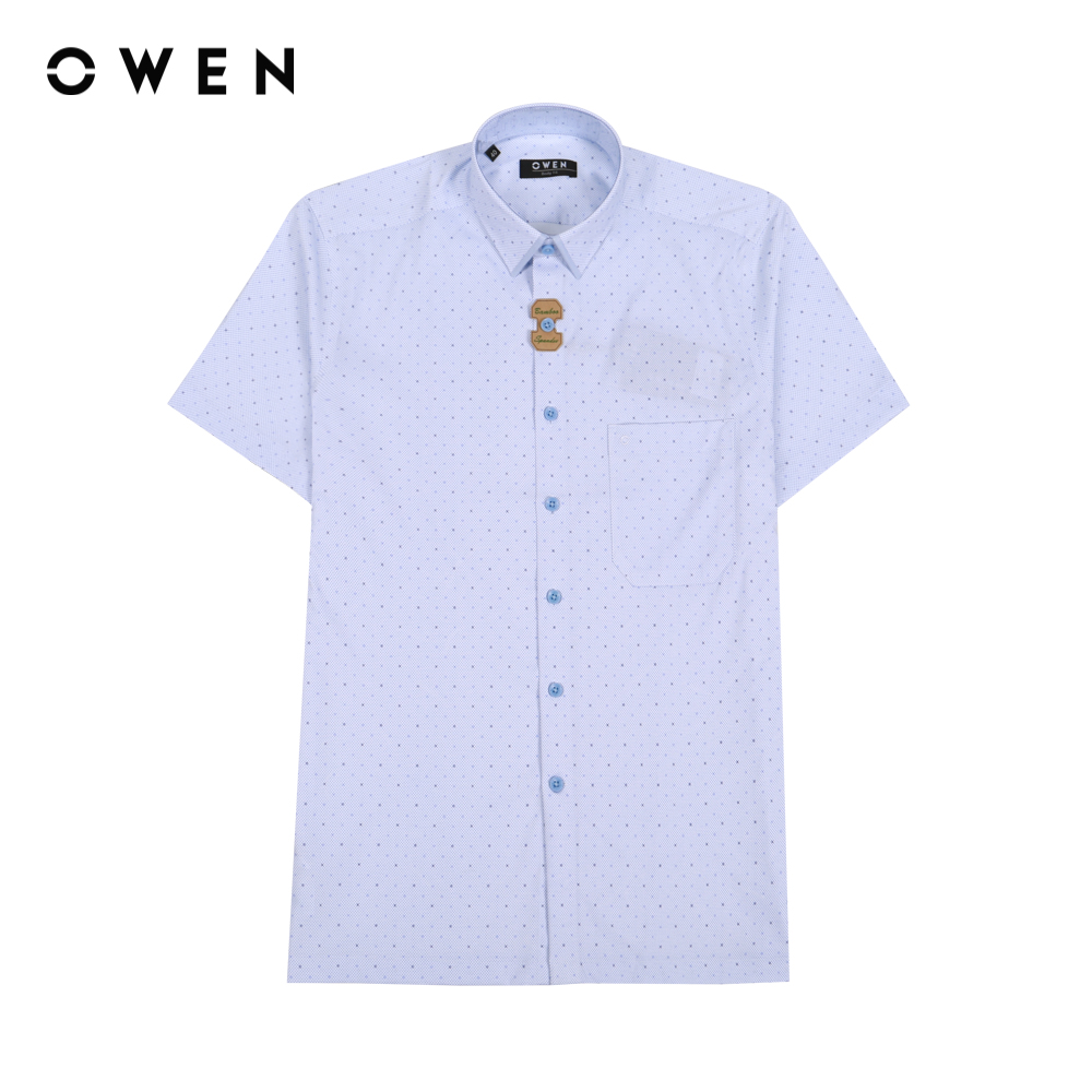 Owen - áo sơ mi ngắn tay body fit ba221260nt màu trắng chất liệu bamboo