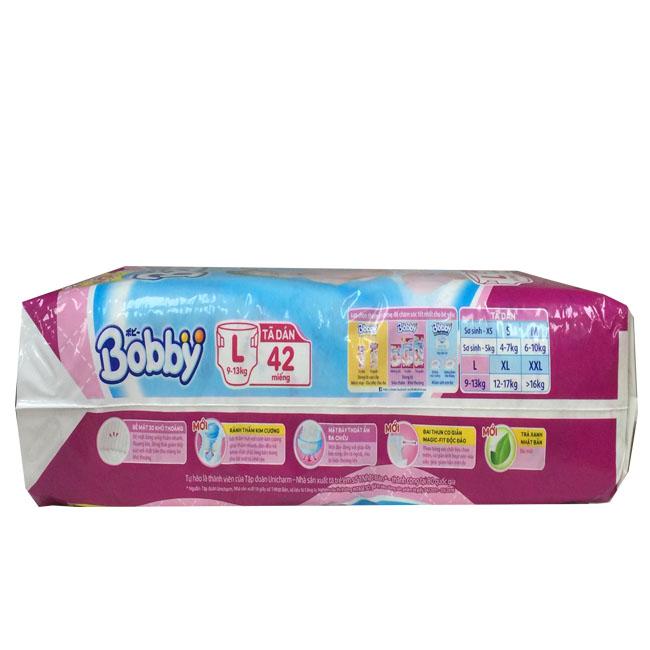 Tã Dán Bobby Size L 42 miếng dành cho bé 9 - 13 kg