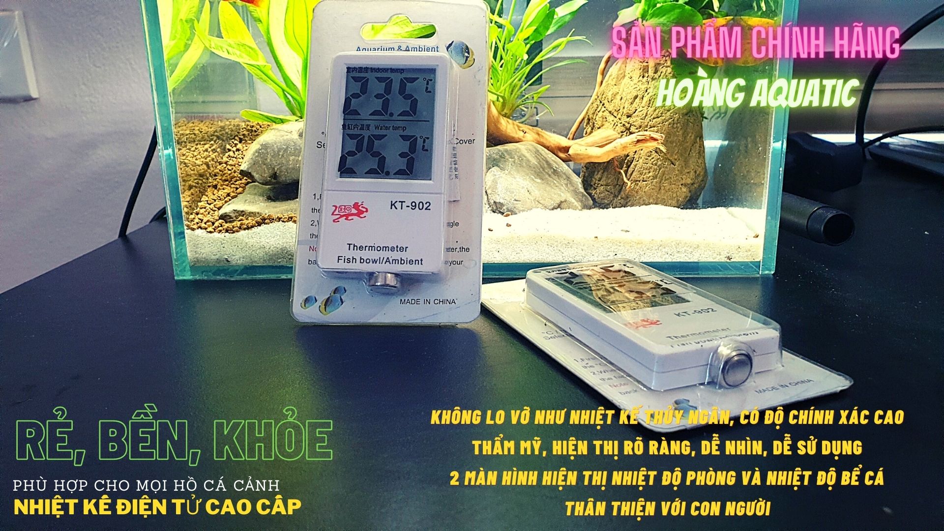 NHIỆT KẾ ĐIỆN TỬ CHO BỂ CÁ KT-902, THẾ HỆ MỚI