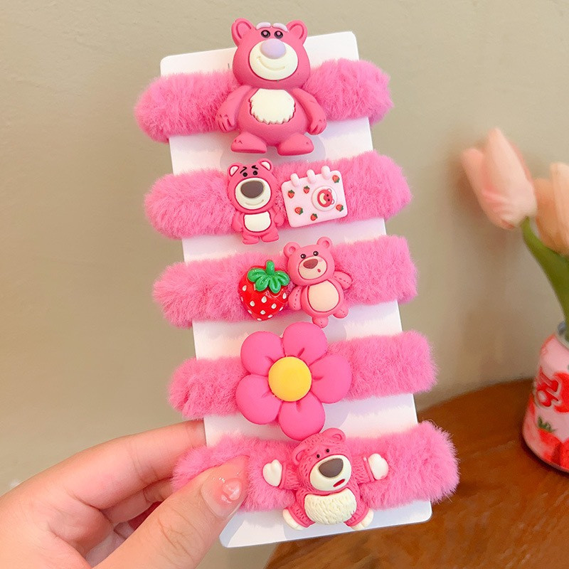 Set 5 Dây buộc tóc lông phối gấu nâu siêu cute