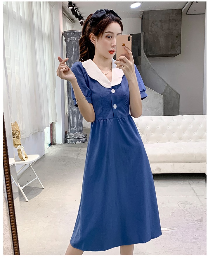 Váy cho con ti, dáng xòe, cổ bẻ trẻ trung