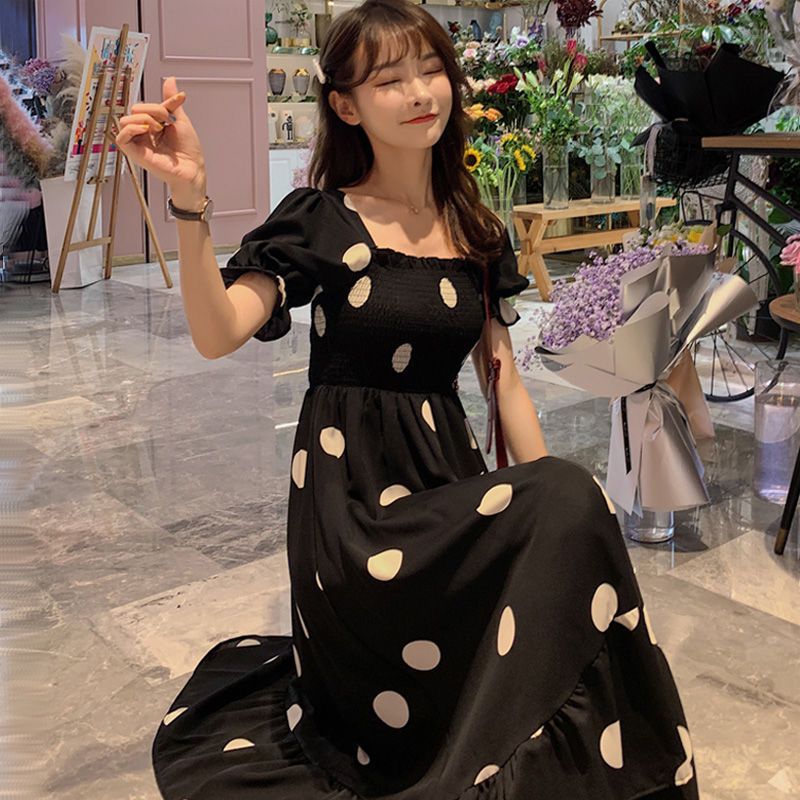 Đầm voan chấm bi phối nơ D16