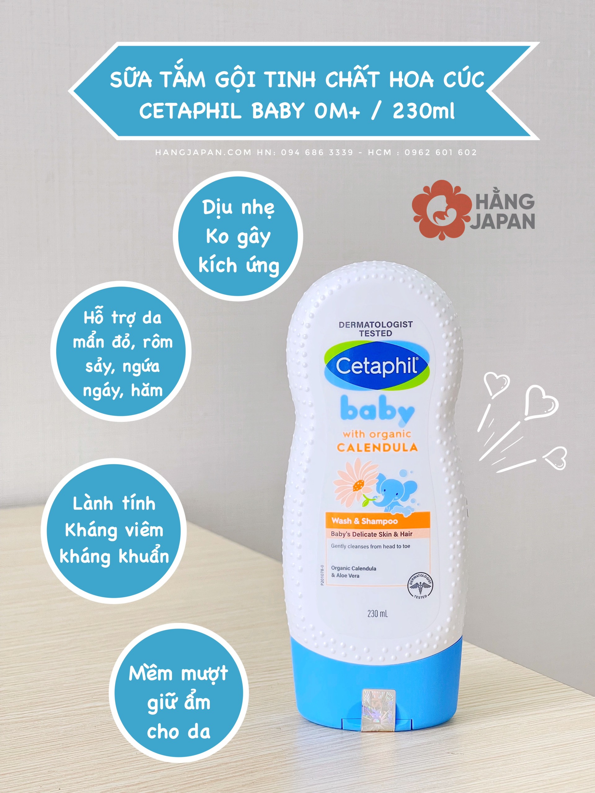 Sữa tắm gội tinh chất hoa cúc Cetaphil Baby 230ml cho bé 0m+