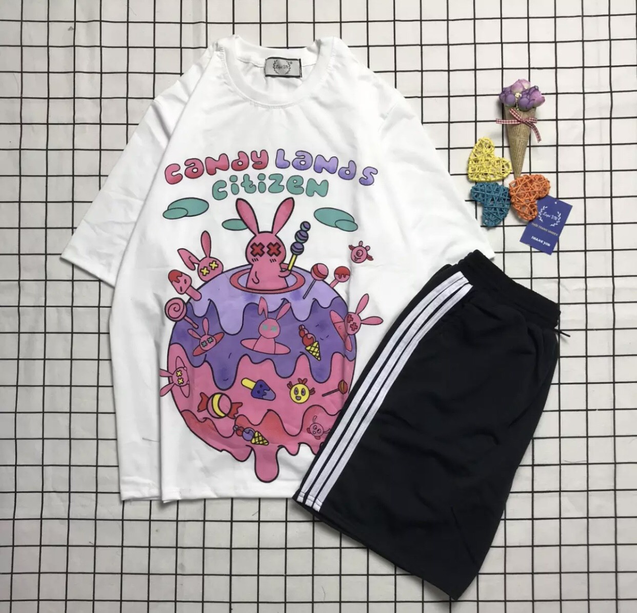 Sét Bộ Đùi Coton Unisex Hoạt Hình Candy Ngọt Ngào Nam Nữ Đều Mặc Được TTSLB0002