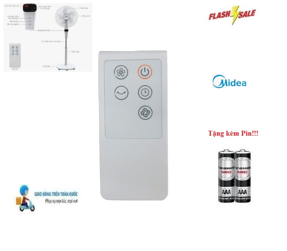 Remote Điều khiển Quạt Midea các dòng Quạt Cây Đứng, Treo Tường, Hơi nước Midea- Hàng mới chính hãng 100% Tặng kèm Pin