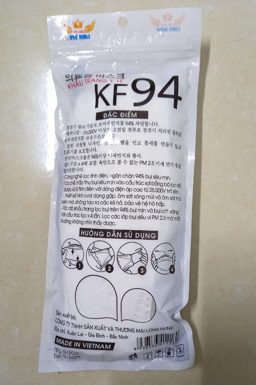 Khẩu trang y tế đẹp 4D KT94 Long hưng (túi 10 cái)
