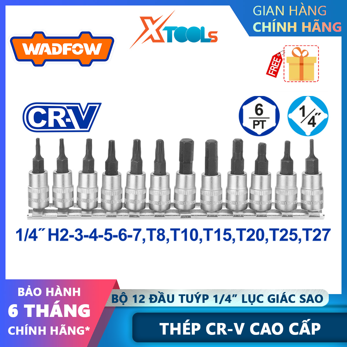 12 PCS 1/4 hex socket sleeve set wadfow wst2414 CR-V stainless steel trendy chrome finish-Original
