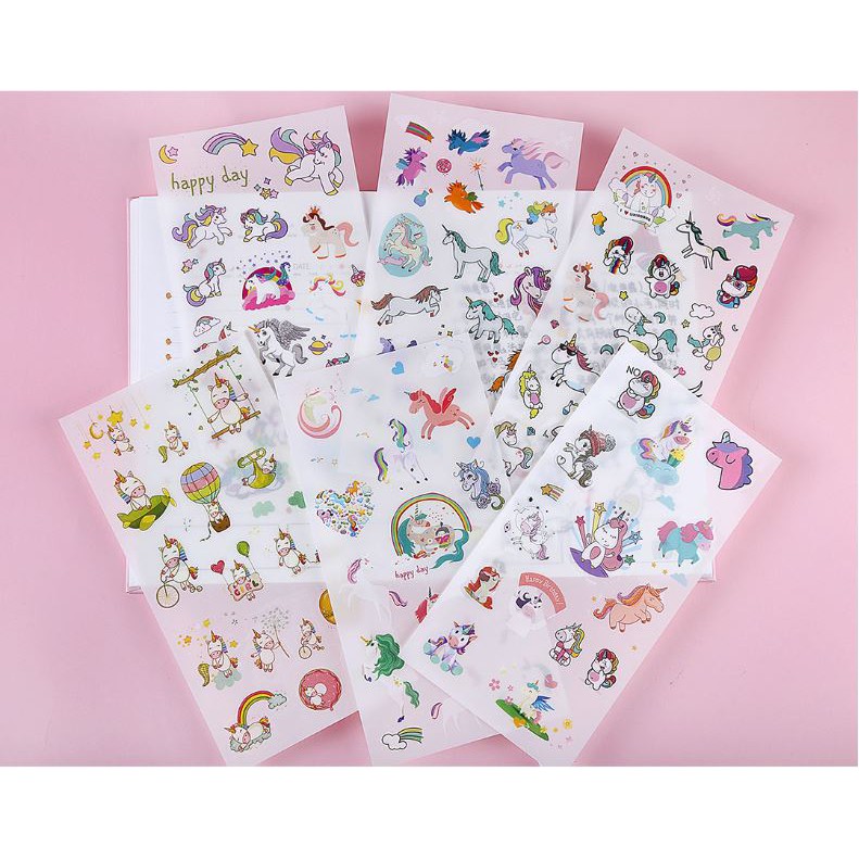 [HCM]Bộ 6 Tấm Sticker Trang Trí Unicorn Kỳ Lân
