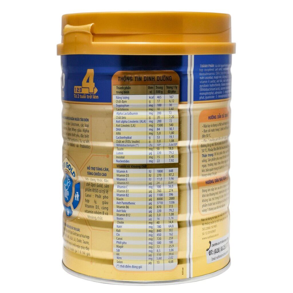 [Hoàn tiền 12%] Sữa Bột Riso Opti Gold 4 850g