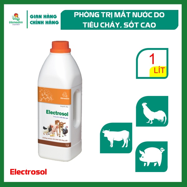 Vemedim Electrosol bổ sung nước do tiêu chảy ở gia súc, gia cầm, chai 1lit