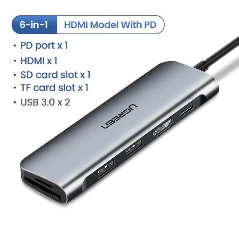 Bảng giá Hub chuyển đổi mở rộng 5 in 1 và 6 in 1 Type C sang USB 3.0, SD/TF card, PD port, HDMI dành cho Smartphone, PC, Mac Ugreen Phong Vũ
