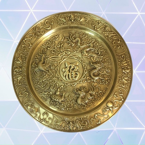 mâm tranh tứ linh 52cm chất liệu đồng