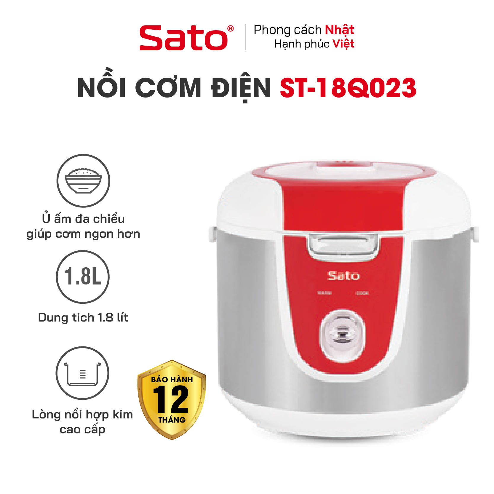 Nồi cơm điện 1.8L Sato 18Q023G