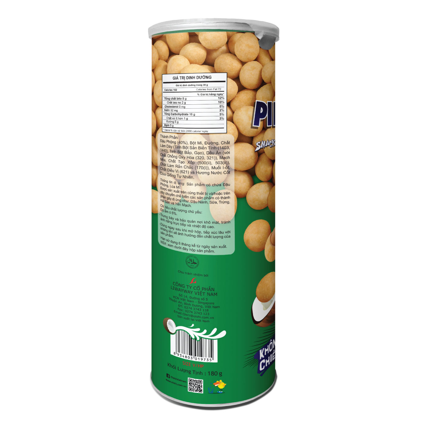 Combo 4 lon Snack Nhân Đậu Phộng Vị Nước Cốt Dừa - (180gr/ lon)