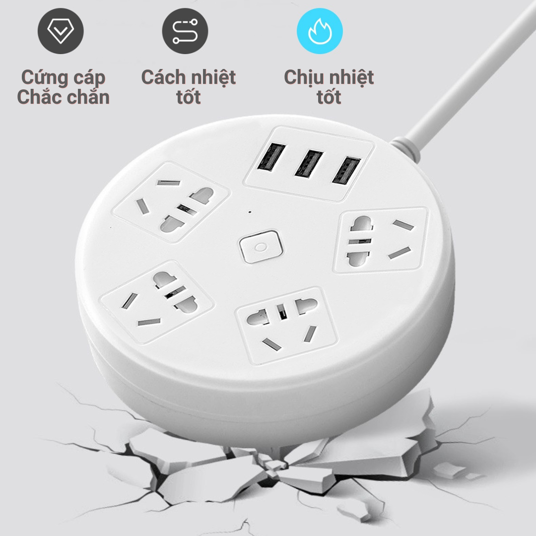 Ổ Cắm Điện Tròn Đa Năng 3 Cổng USB