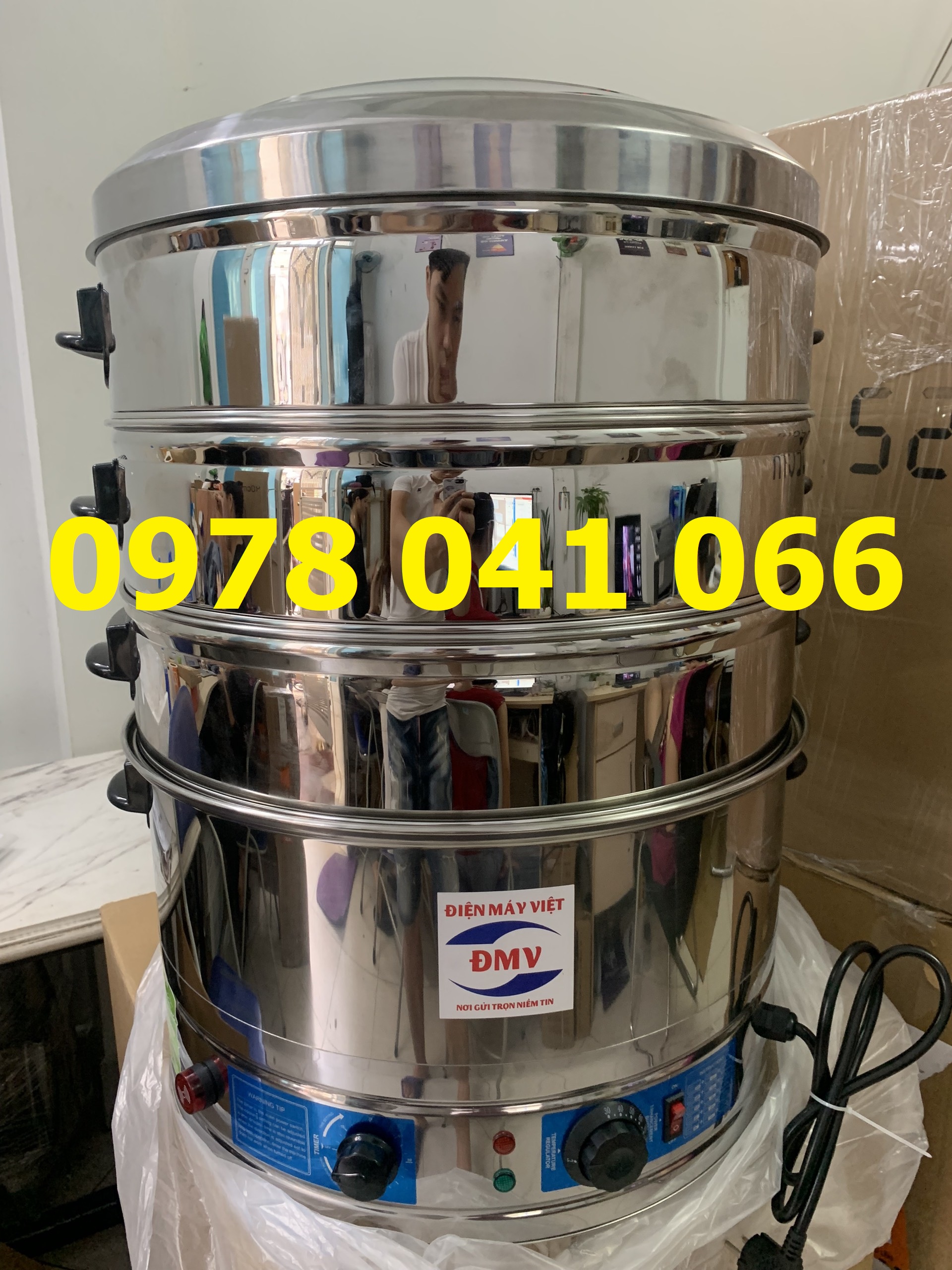 Nồi hấp bánh flan 40cm chạy điện 3 tầng hấp