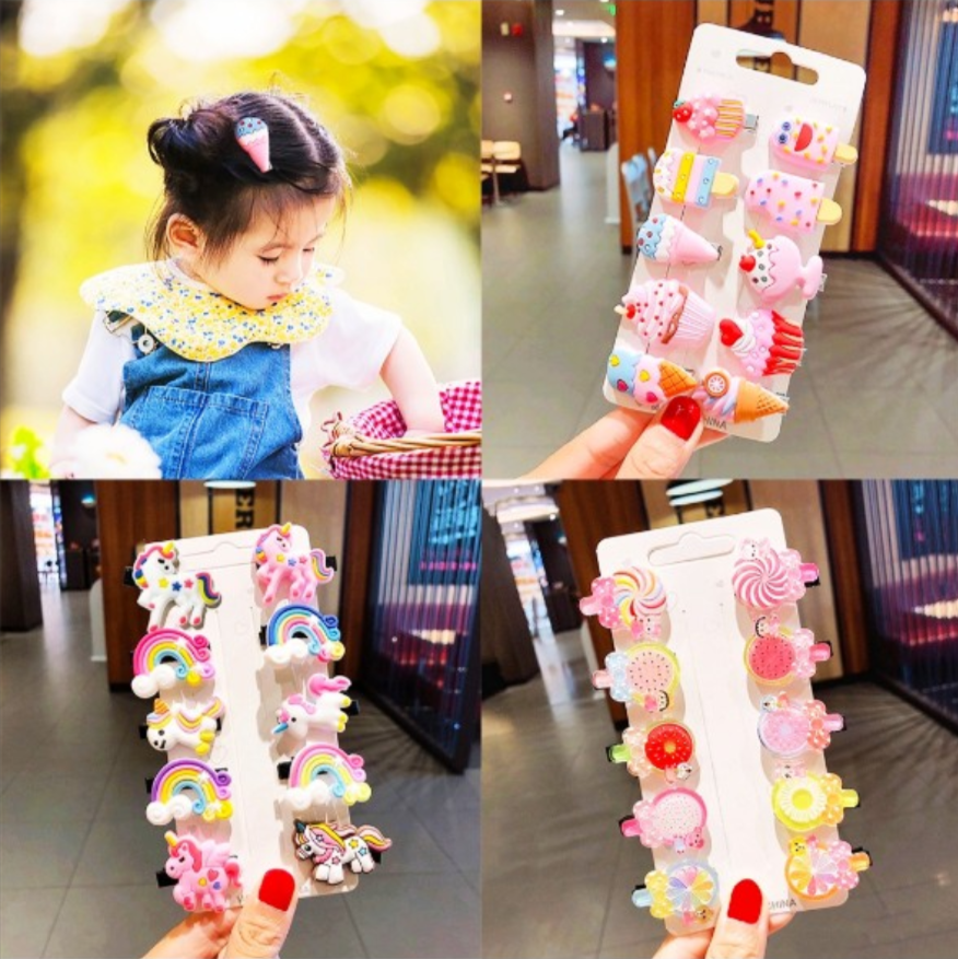 Set 5 kẹp tóc họa tiết chibi hoạt hình siêu kute cho bé gái