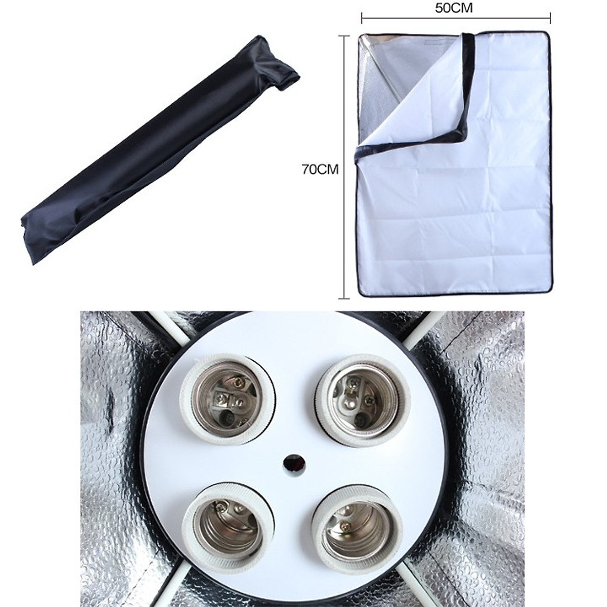 [HCM]02 Softbox quay phim đuôi Sứ 4 chuôi 50x70cm - 02 Chân đèn 2m (không bao gồm đèn)