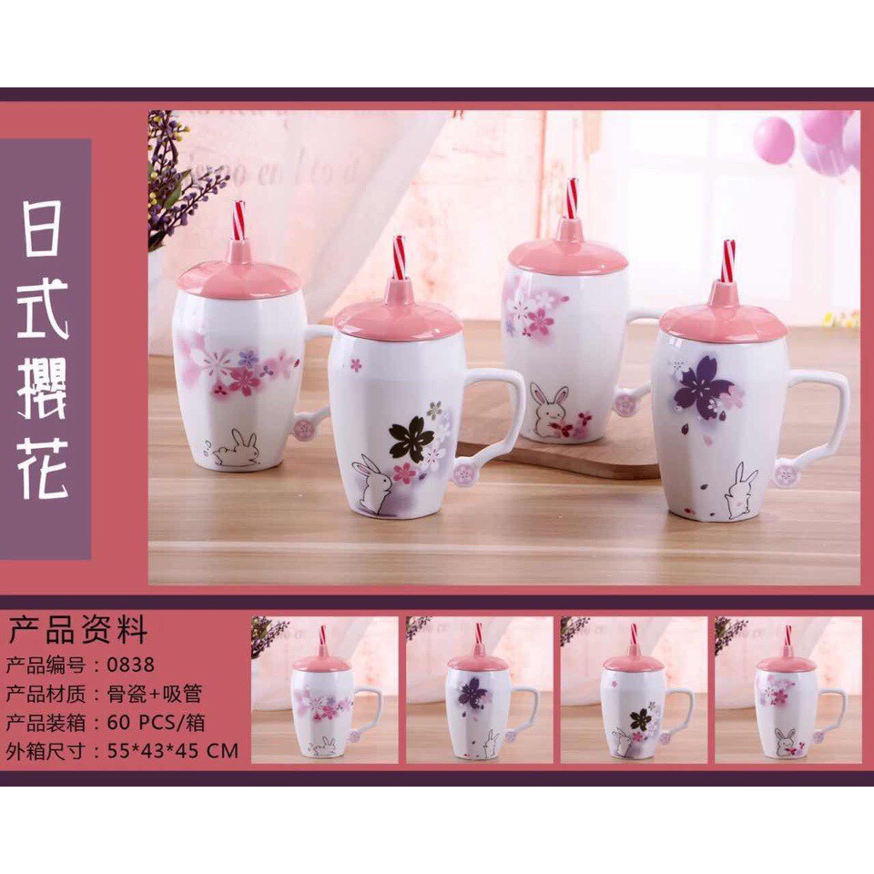 Cốc sứ kèm ống hút